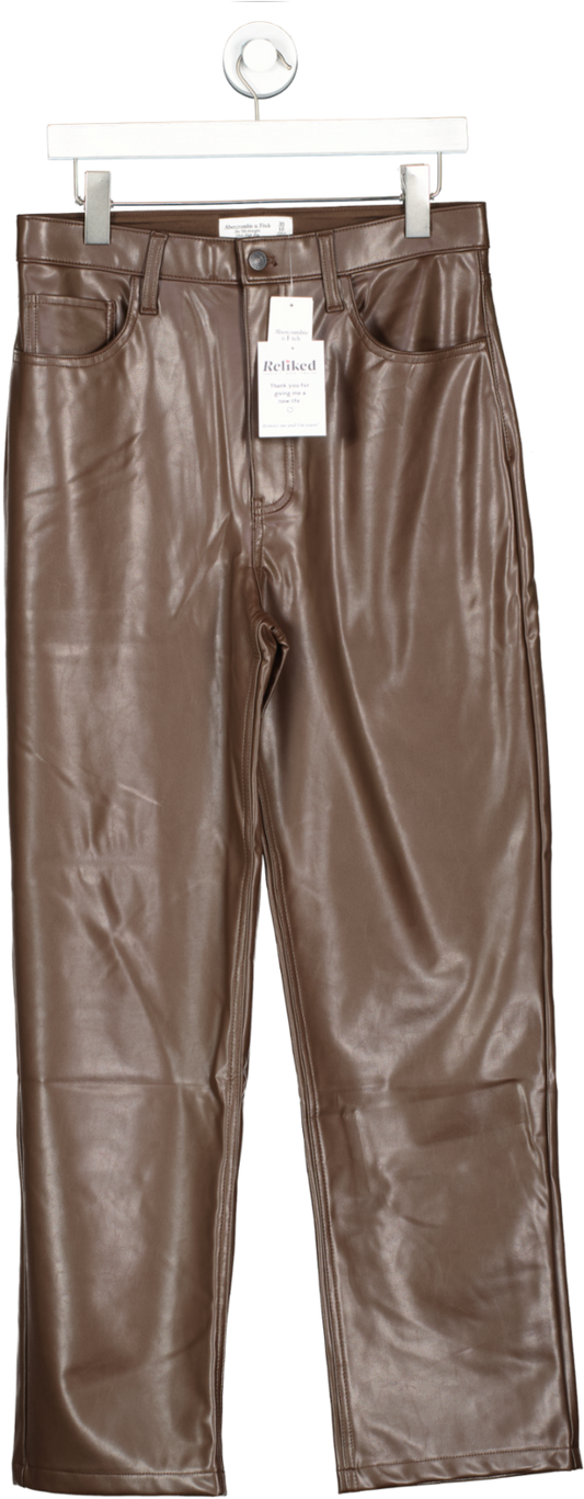 Abercrombie & Fitch Brown Vegan Leather 90's Straight Ultra High Rise Trousers UK 12