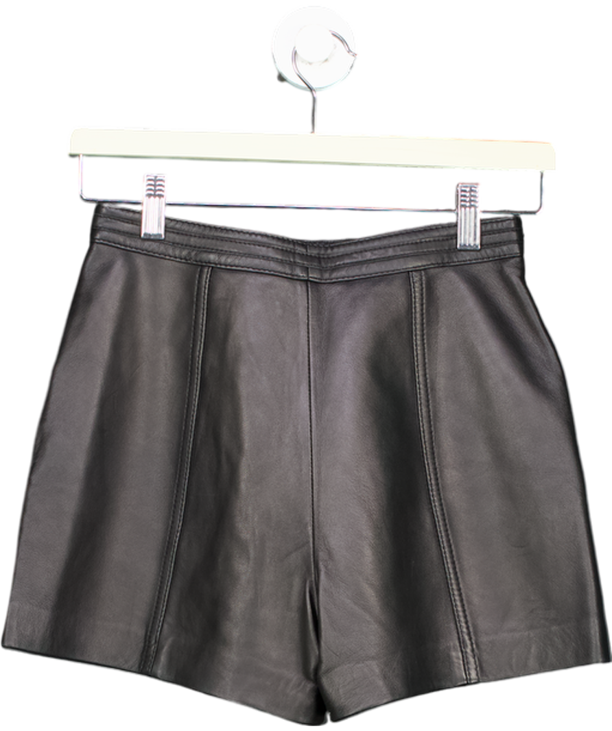 Maje Black Branded Hardware High Rise Leather Shorts UK 6
