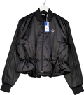 ADIDAS Originals Black Satin Three Stripe Cinched Waist Bomber Jacket UK 10