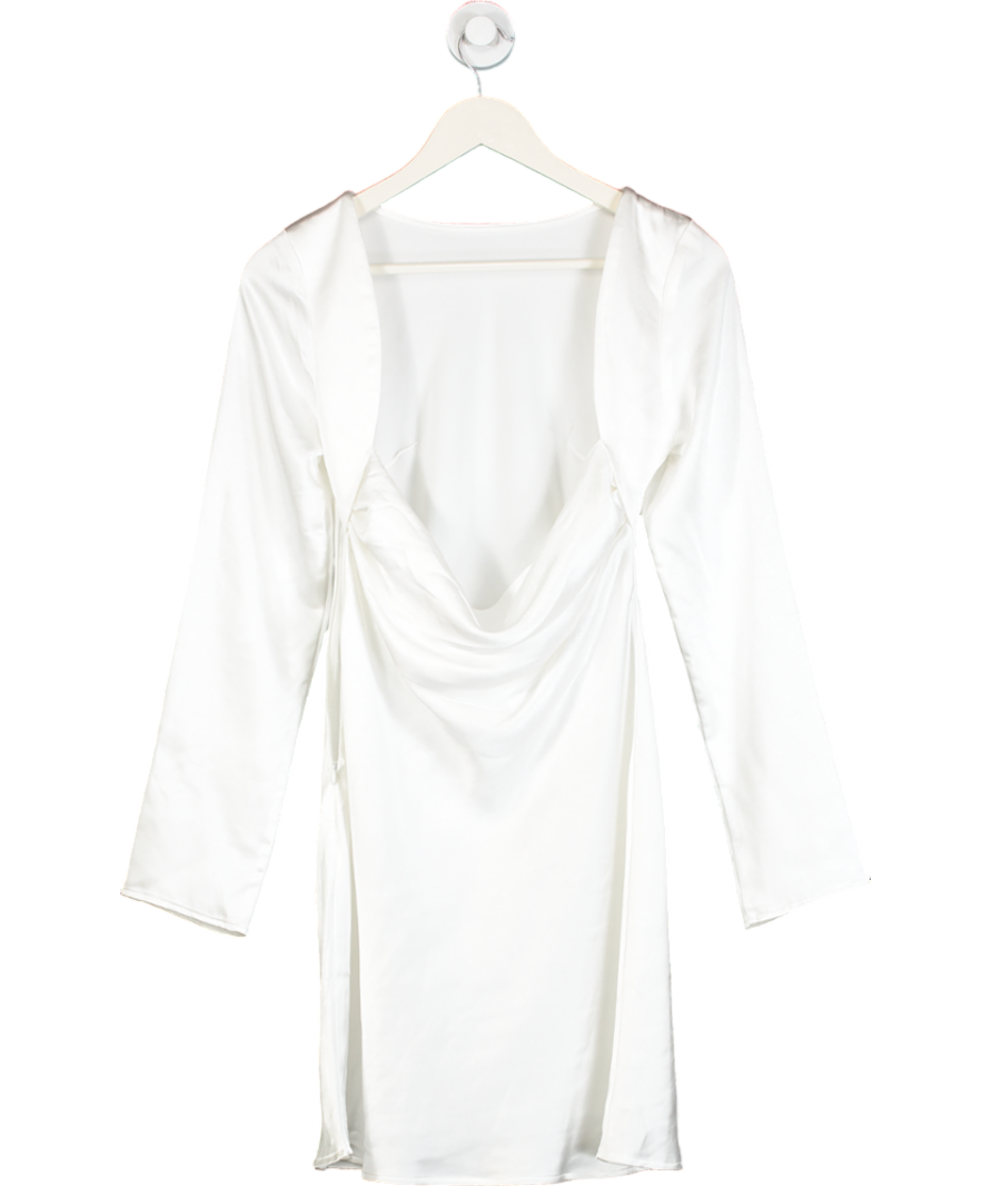 Six Stories White Long Sleeve Satin Cowl Back Mini Dress UK 10