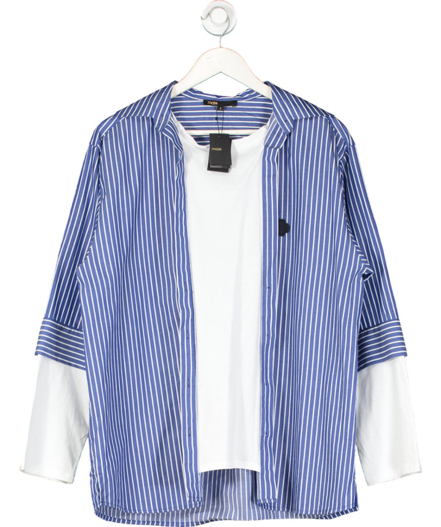 Maje Blue Organic Cotton Oversized Striped Shirt With Built In Under Top UK M