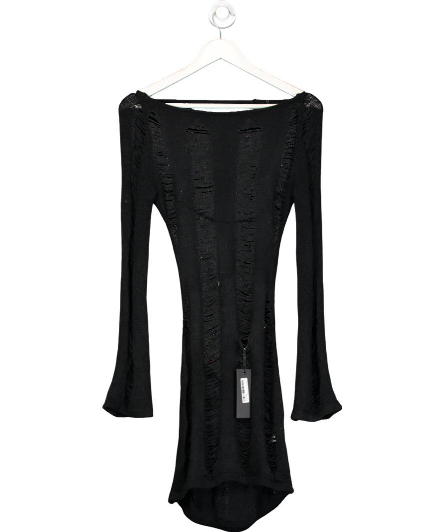 Jaded London Black Backless Long Sleeve Laddered Knit Dress UK S