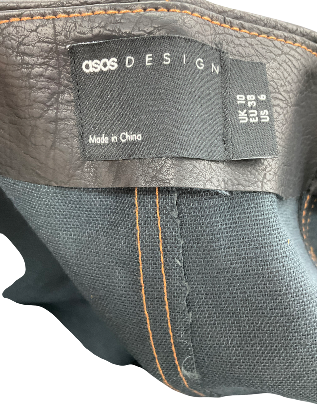 ASOS Black Contrast Stitching Leather Look Mini Skirt UK 10