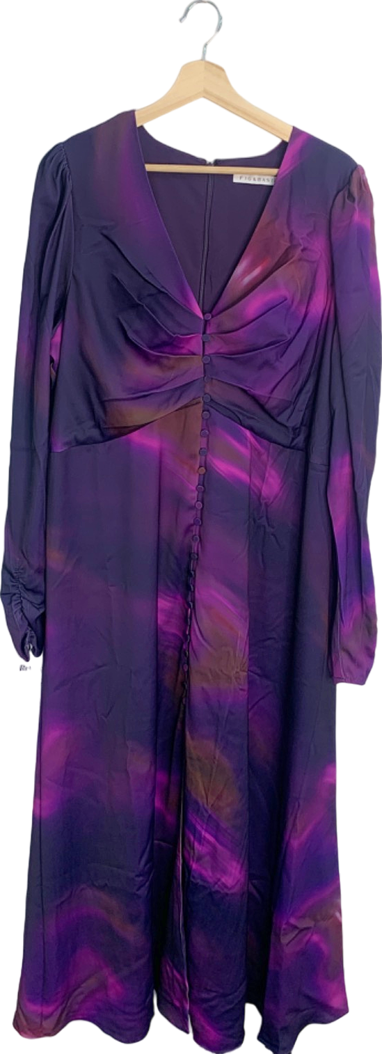 Fig & Basil Purple Button Down Long Dress UK 20
