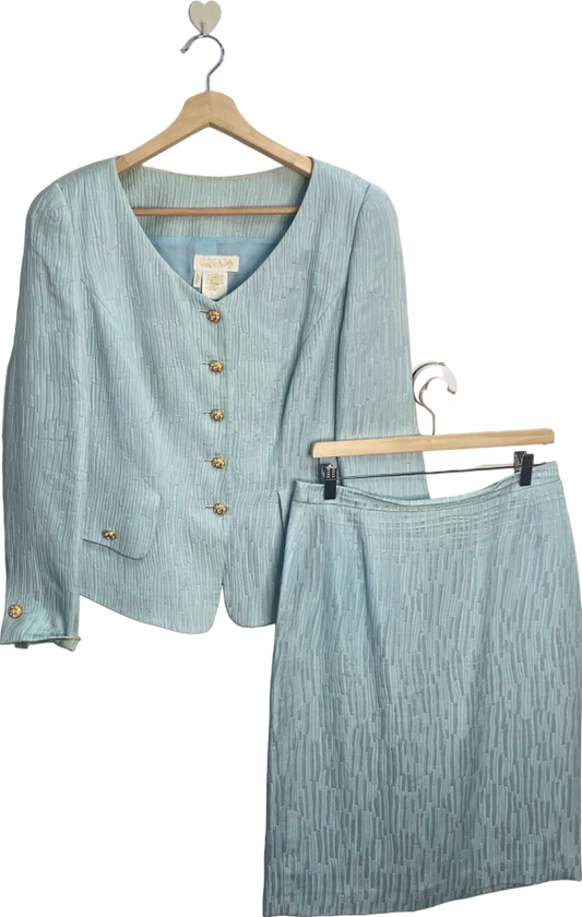 Escada Vintage Light Blue Textured Jacquard Jacket & Skirt Set EU 44