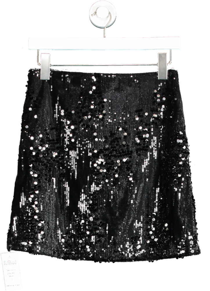 Next Black Sequin Velvet Mini Skirt UK 8