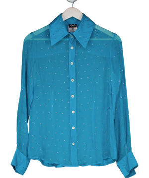 Dolce & Gabbana Blue Silk Rhinestone Blouse UK 10