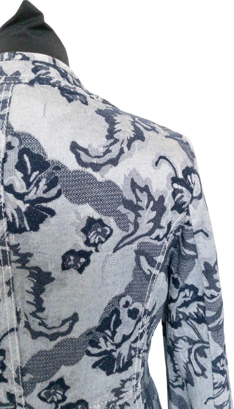 VALENTINO Vintage Blue Floral Denim Frock Coat IT46 UK 12