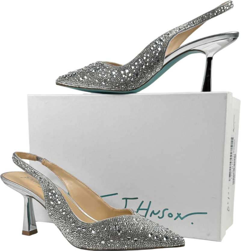 BETSEY JOHNSON Metallic Silver Crystal Embellished Sling Back Clark Shoes Us8.5 UK 6 EU 39 👠