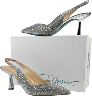 BETSEY JOHNSON Metallic Silver Crystal Embellished Sling Back Clark Shoes Us8.5 UK 6 EU 39