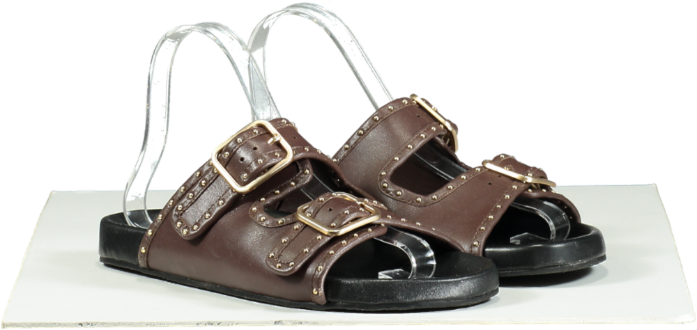 WYSE LONDON Brown Studded Double Buckle Sandals UK 4