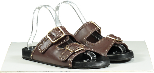 WYSE LONDON Brown Studded Double Buckle Sandals UK 4