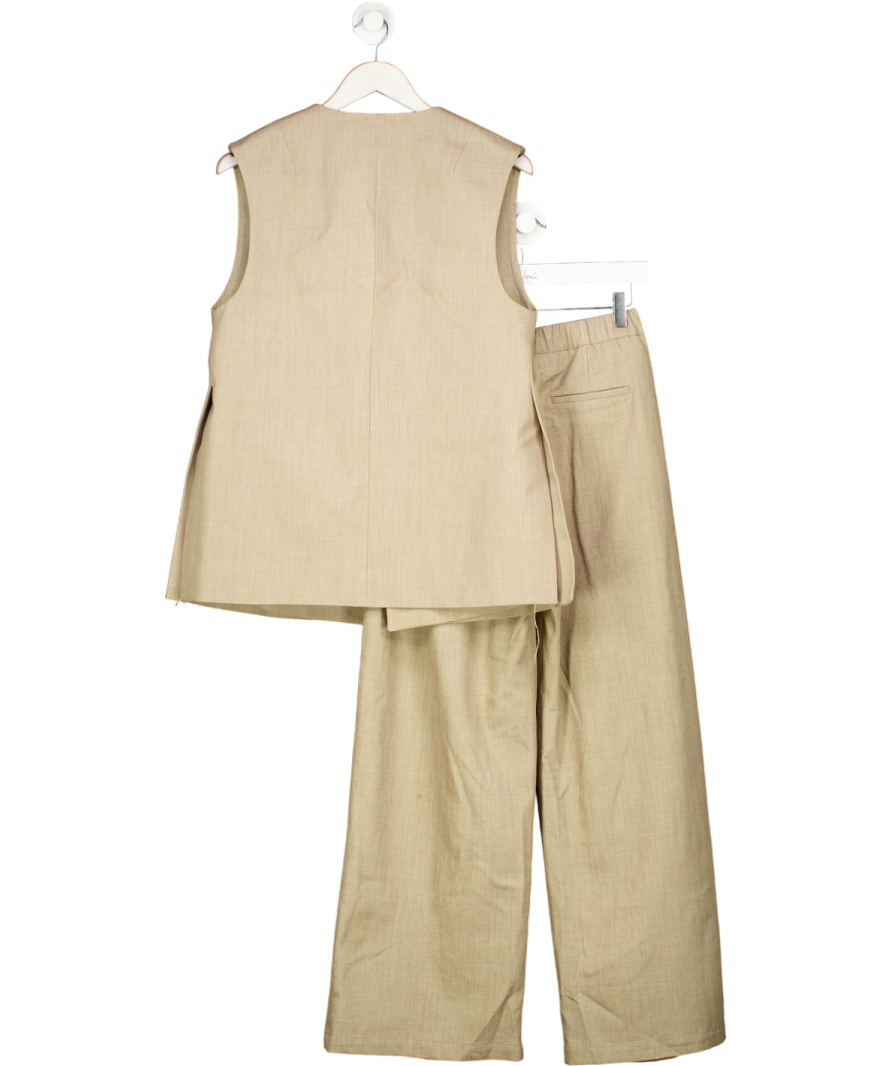 H&M Beige Editions Premium Linen Waistcoat And Pleat Fron Trouser Set UK XS