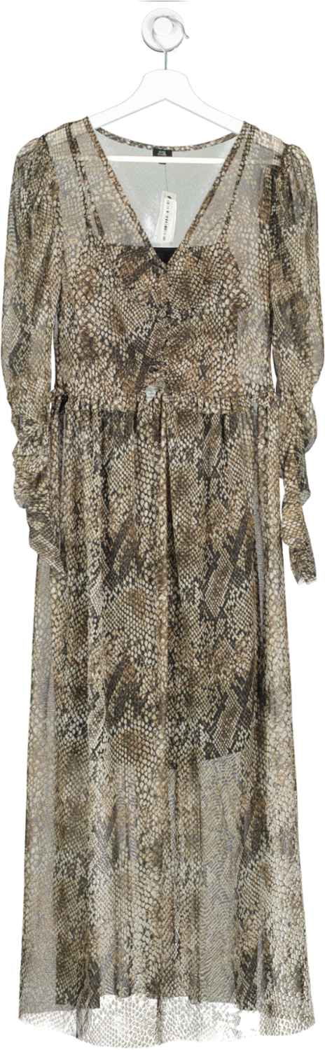 River Island Brown Snakeskin Print Mesh Maxi Dress UK 10