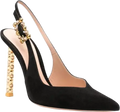 GIANVITO ROSSI Black Suede Leather & Gold Crystal Embellished 110mm Slingback Pumps UK 4 EU 37