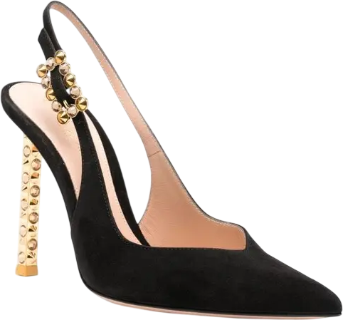 GIANVITO ROSSI Black Suede Leather & Gold Crystal Embellished 110mm Slingback Pumps UK 4 EU 37