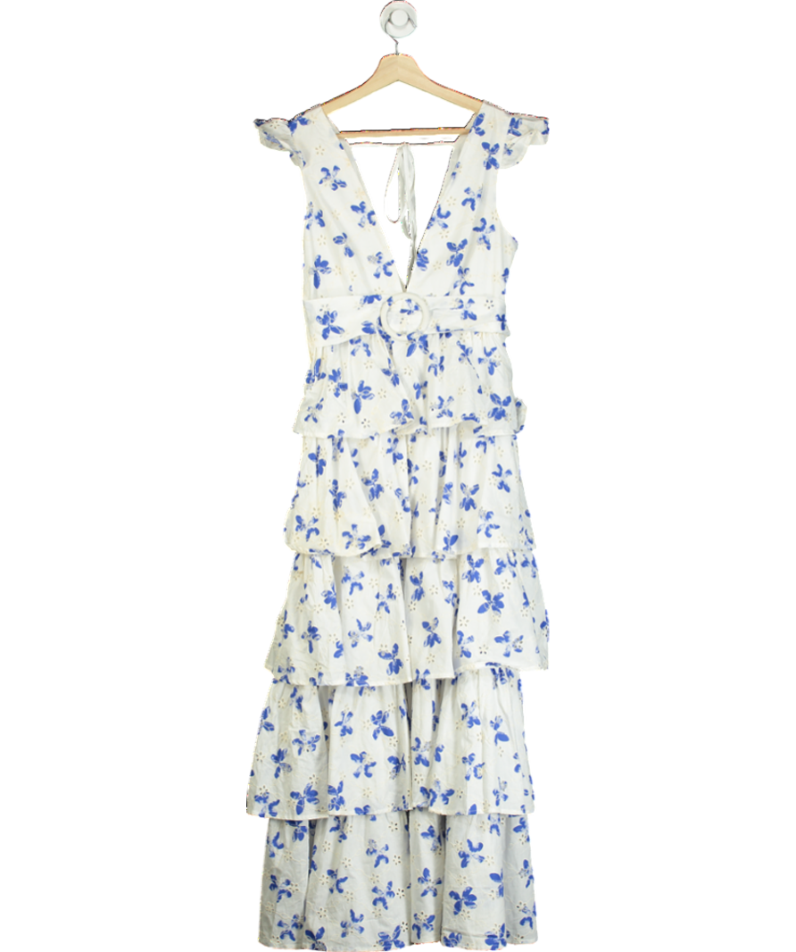 ALB Anne Louise Blue & White Floral Maxi Dress UK 10