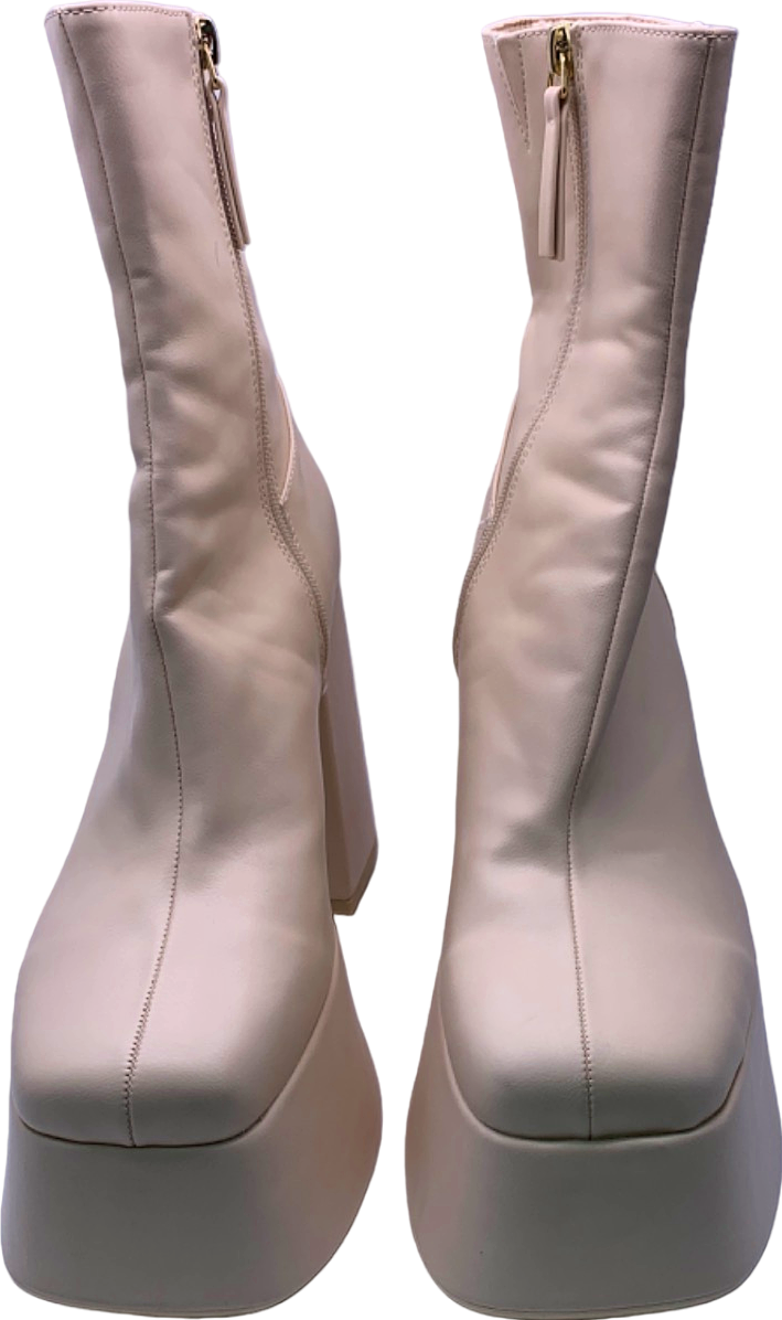 Bershka Beige Platform Block Heel Boots EU 41 UK 8