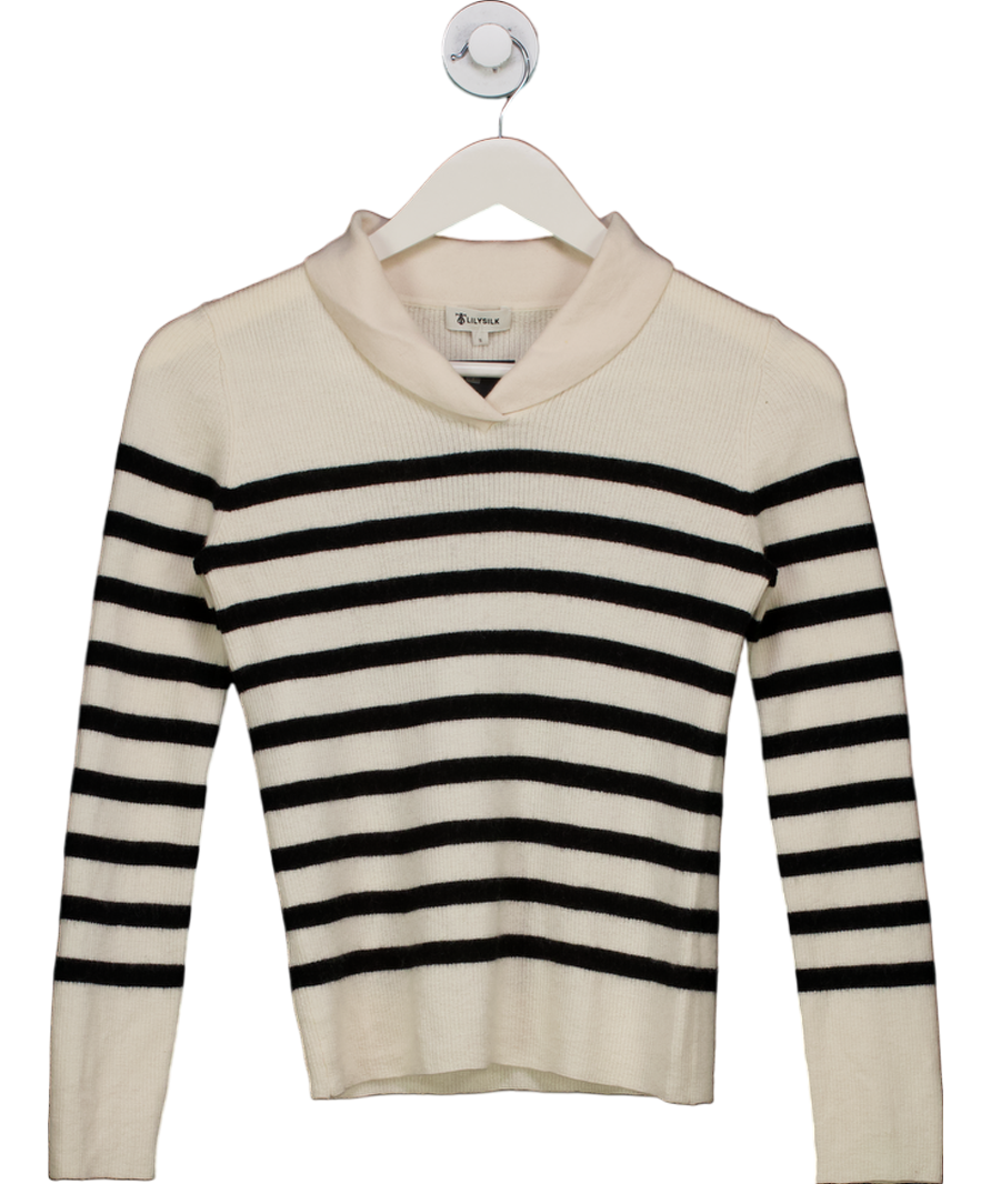 LILYSILK Cream Striped Ultra-fine Merino Wool Sweater UK S