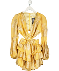 New Arrivals yellow metallic jacquard Print Mini Dress UK 10