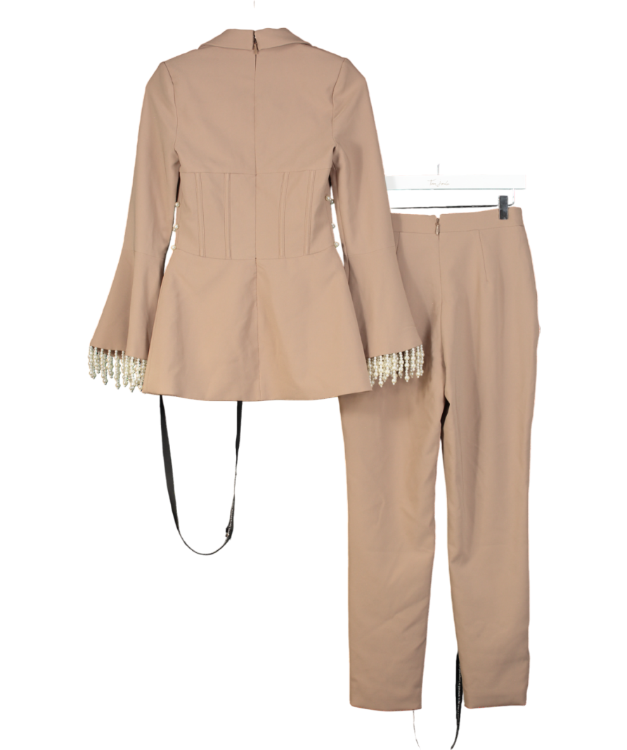 Lavish Alice 2-piece Beige  Pearl Embellished Blazer  and tailored trouser set UK 8