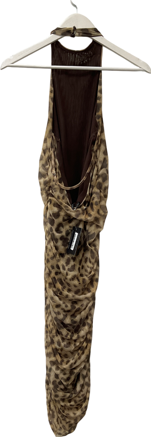 ZARA Brown Leopard Print Halter Neck Maxi Dress UK M