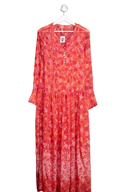 Free People Coral Red See It Through lined floral Dress UK XS