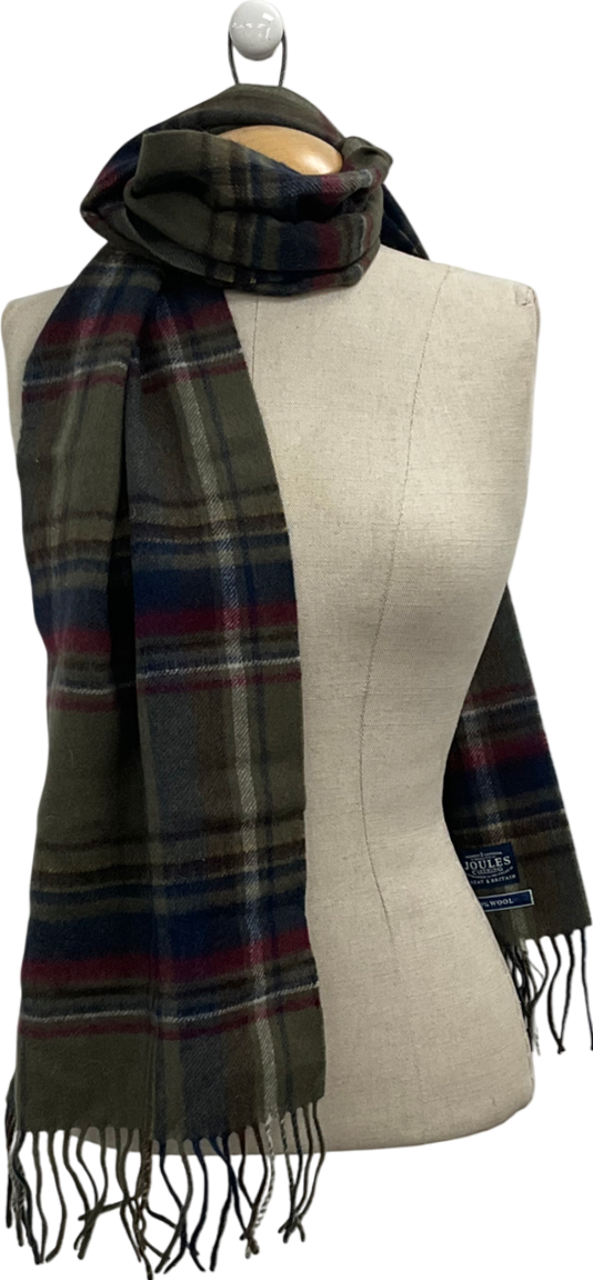 joules Green Wool Tartan Scarf One Size