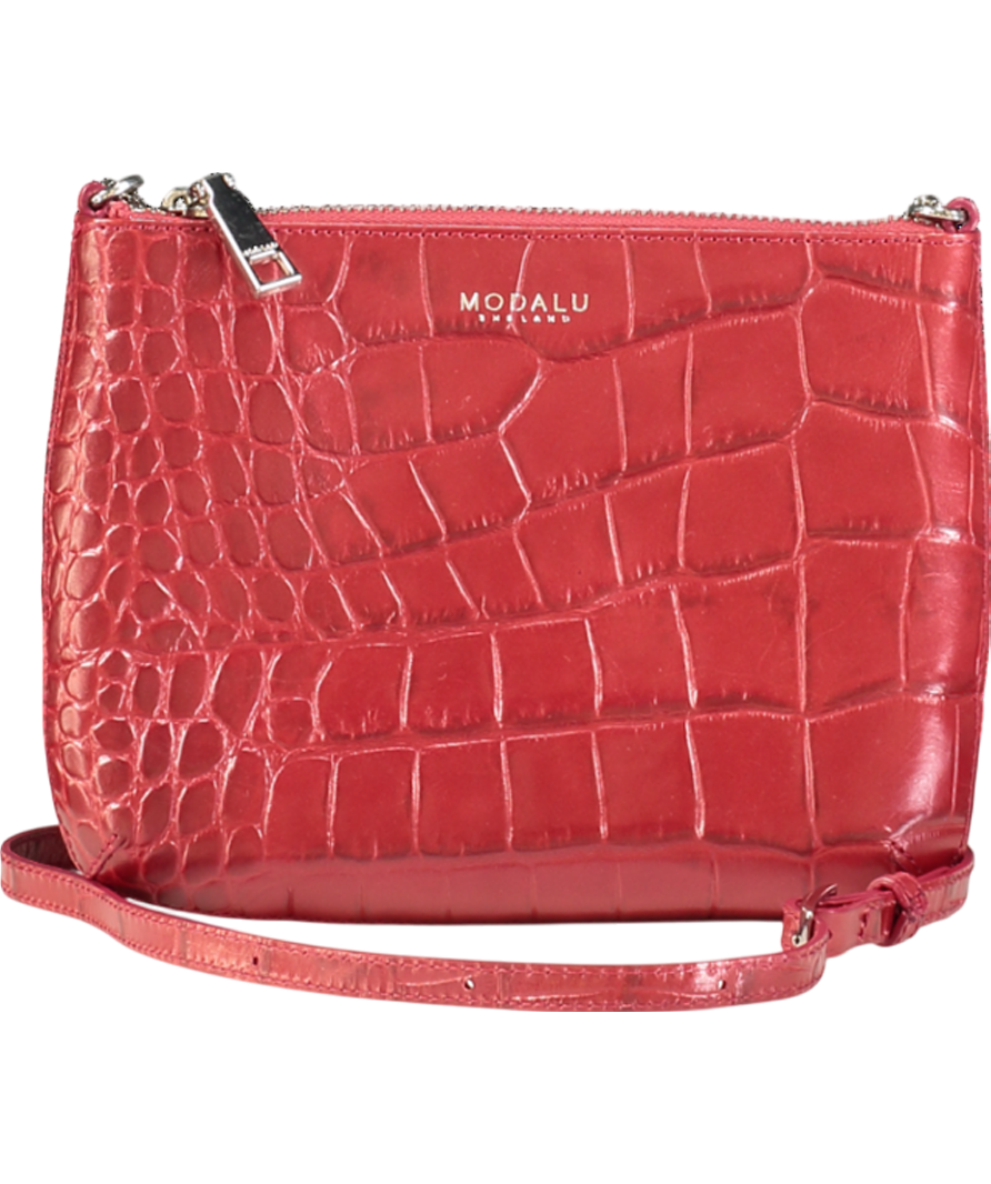 MODALU Red Croc Embossed Leather Crossbody Bag