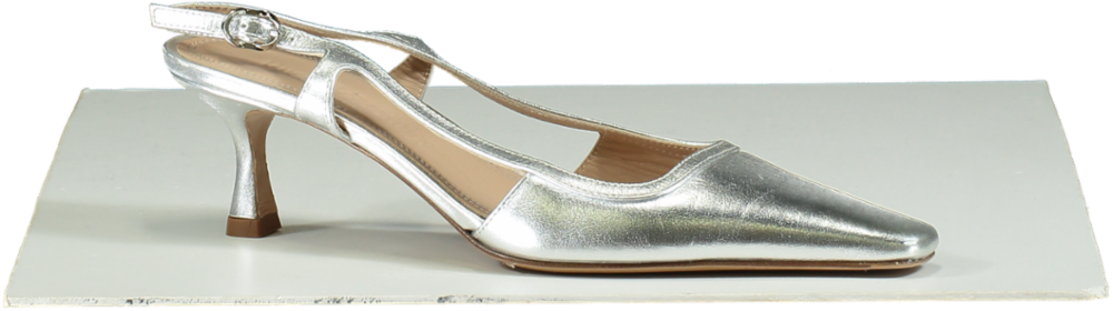 Russell & Bromley Silver SLINGPOINT Slingback Kitten Heel UK 5 EU 38