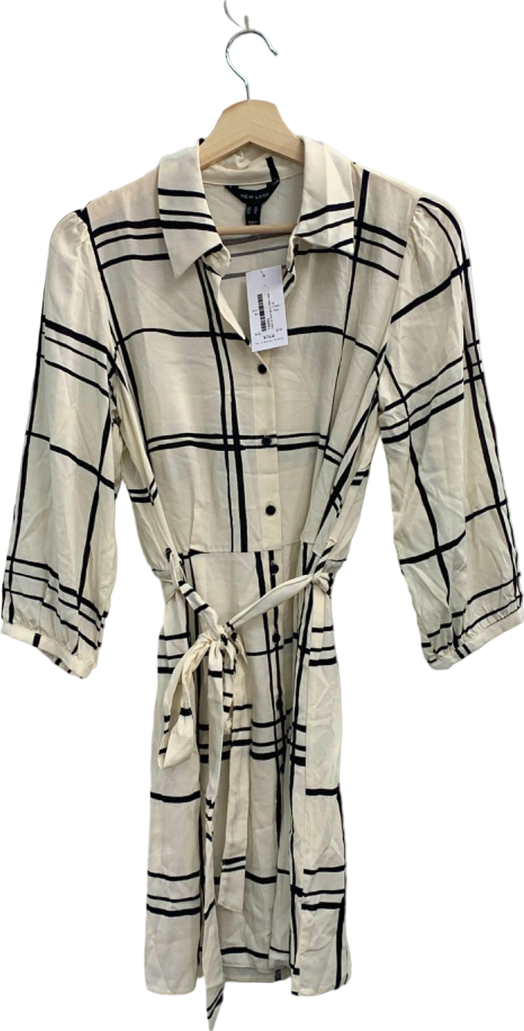 New Look Cream Check Shirt Dress UK 12