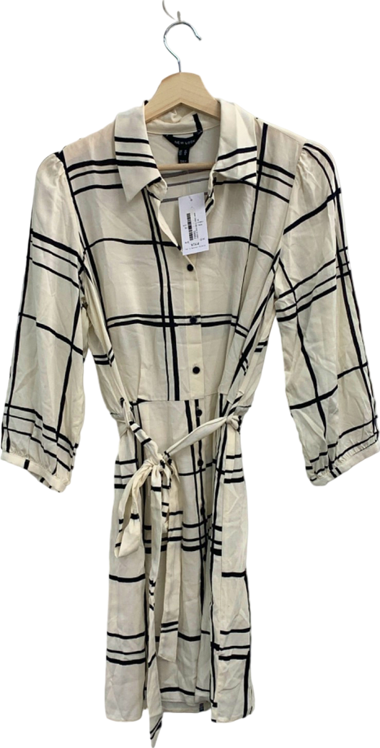 New Look Cream Check Shirt Dress UK 12