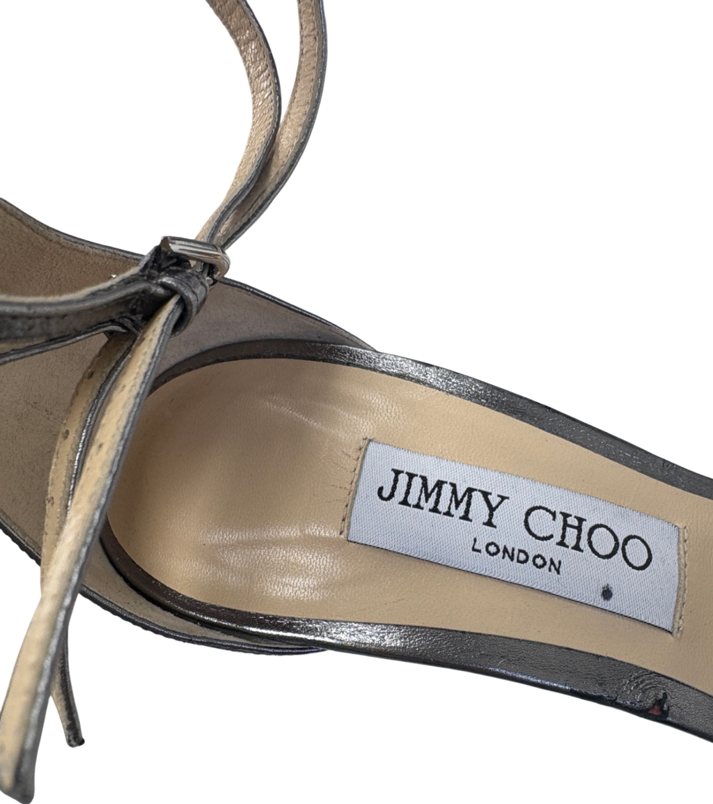 Jimmy Choo Metallic Gunmetal Platform Heeled Sandals UK 8 EU 41 👠