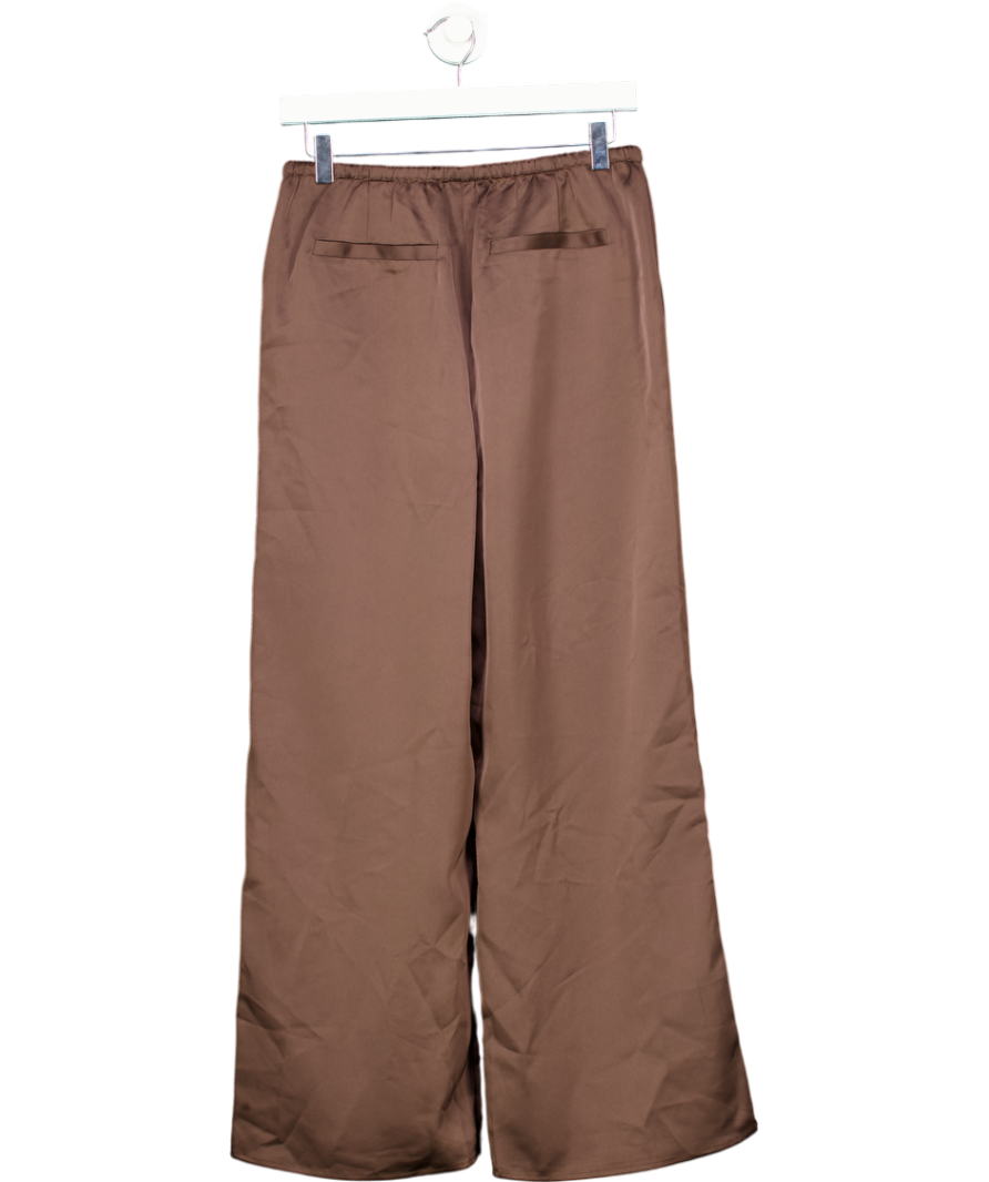 PRETTY LAVISH Chocolate Brown Breya Satin Drawstring Trousers UK 8