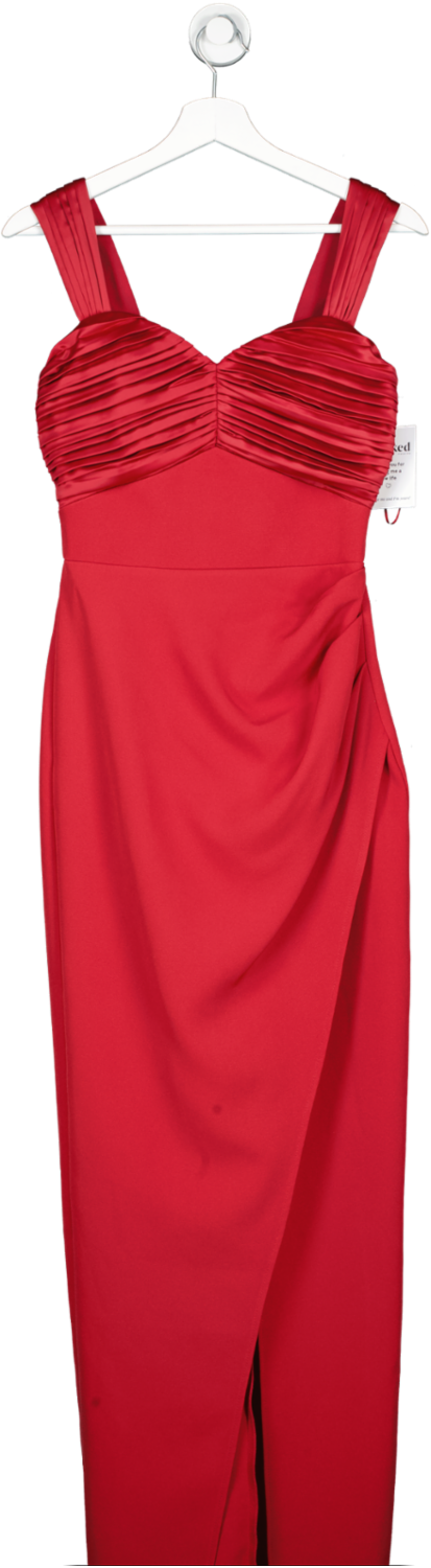 lipsy london Red Premium Fabric Mix Ruched Split Maxi Dress UK 6