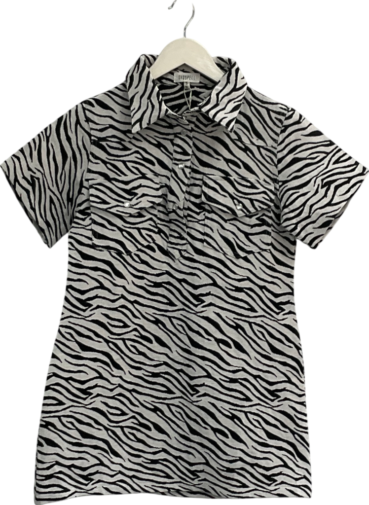 Ghospell White Zia Zebra Mini Dress UK S