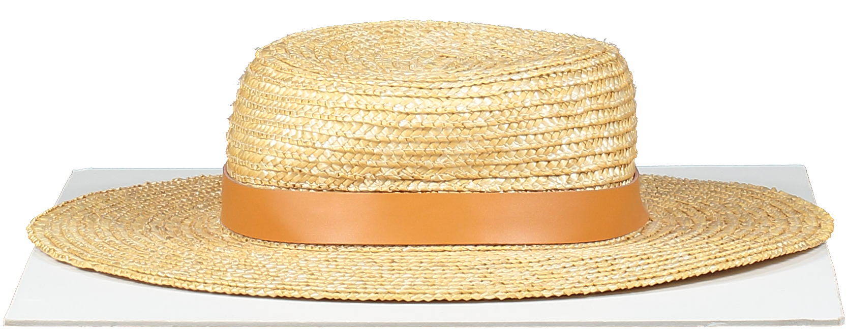 Lack Of Color Beige Straw Boater With Tan Leather Detail 57cm UK M