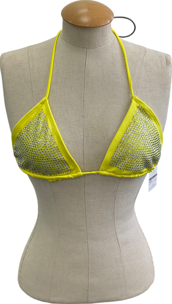 duo daze Bright Yellow Diamanté Embellished Bikini Top UK M