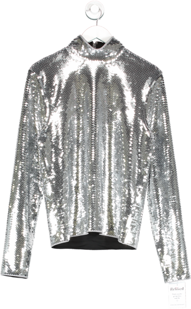 rabanne x H&M Metallic Silver Sequined Long Sleeve Top UK L