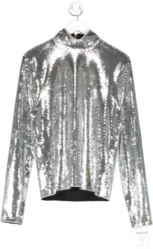 rabanne x H&M Metallic Silver Sequined Long Sleeve Top UK L