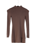 Oh Polly Brown Bindi High Neck Long-sleeve Mini Dress UK 6