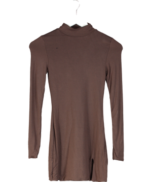 Oh Polly Brown Bindi High Neck Long-sleeve Mini Dress UK 6