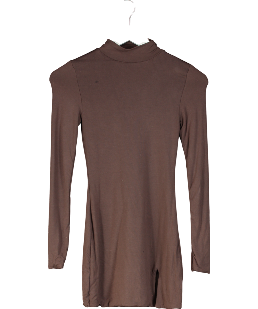 Oh Polly Brown Bindi High Neck Long-sleeve Mini Dress UK 6