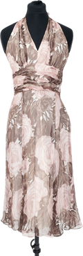 Phase Eight Taupe / Dusty  Pink Floral Silk  Chiffon Halter Neck Dress UK 10