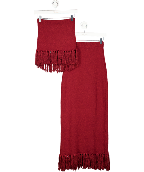 4th & Reckless Red 2 -piece Burgundy Tassel Trim Knitted Maxi Skirt And Bandeau Top Set - Gabby UK 8