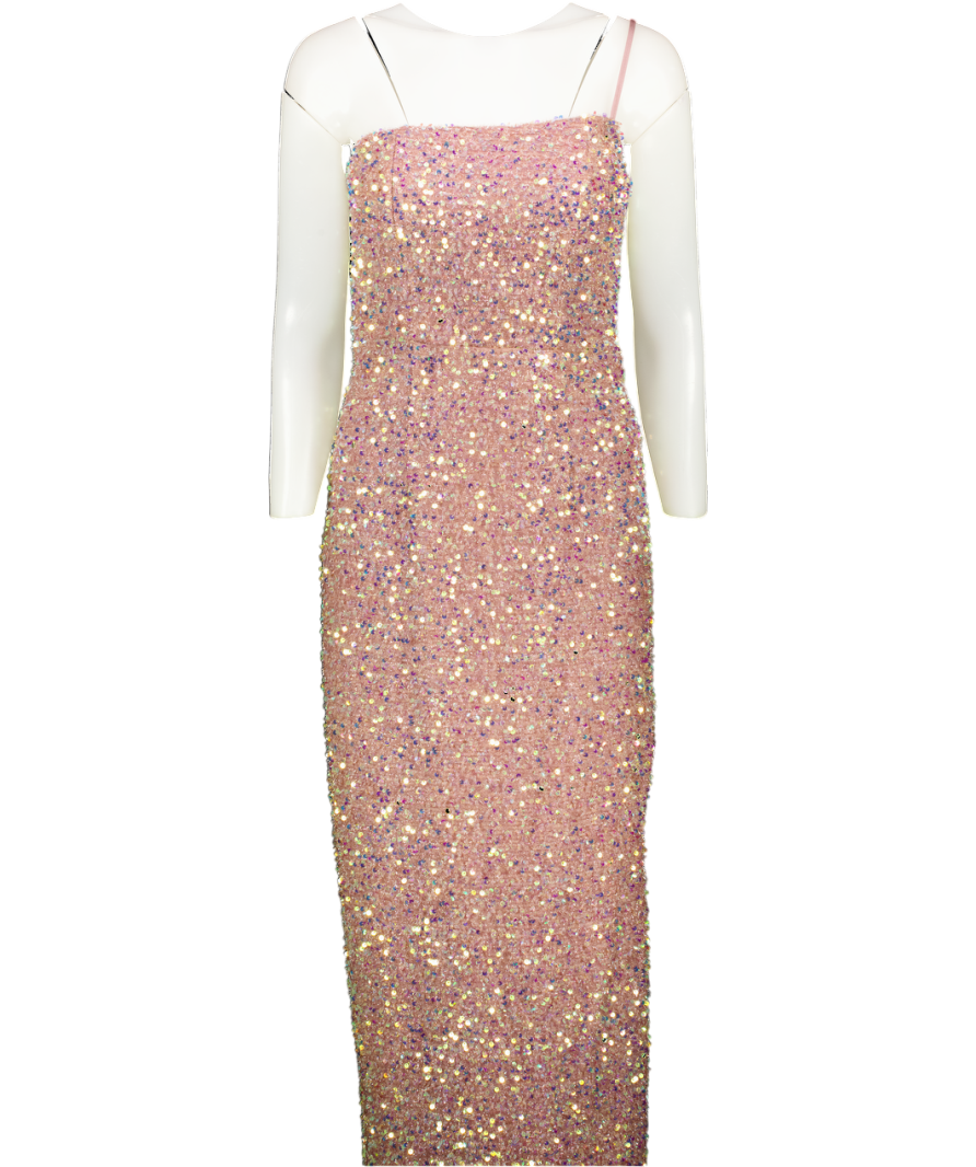 JARLO Nude Pink Strapless Sequin Midi Dress UK 8