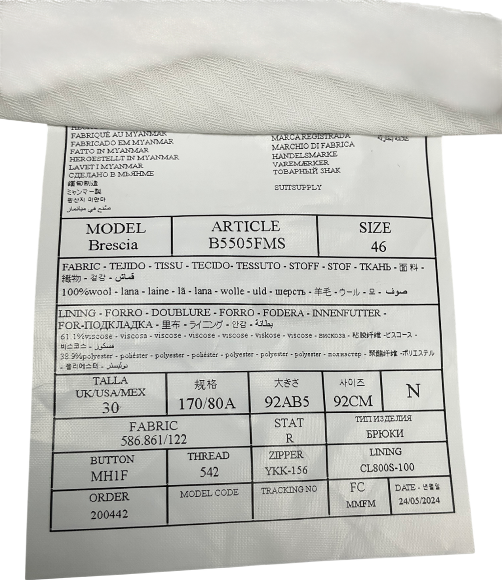 Suit Supply Grey Slim Leg Straight Suit Trousers W30