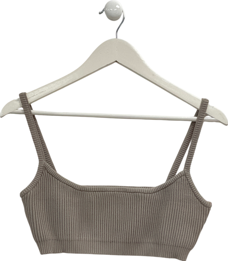 House of CB Grey Taupe Ribbed Knit Bralett UK L