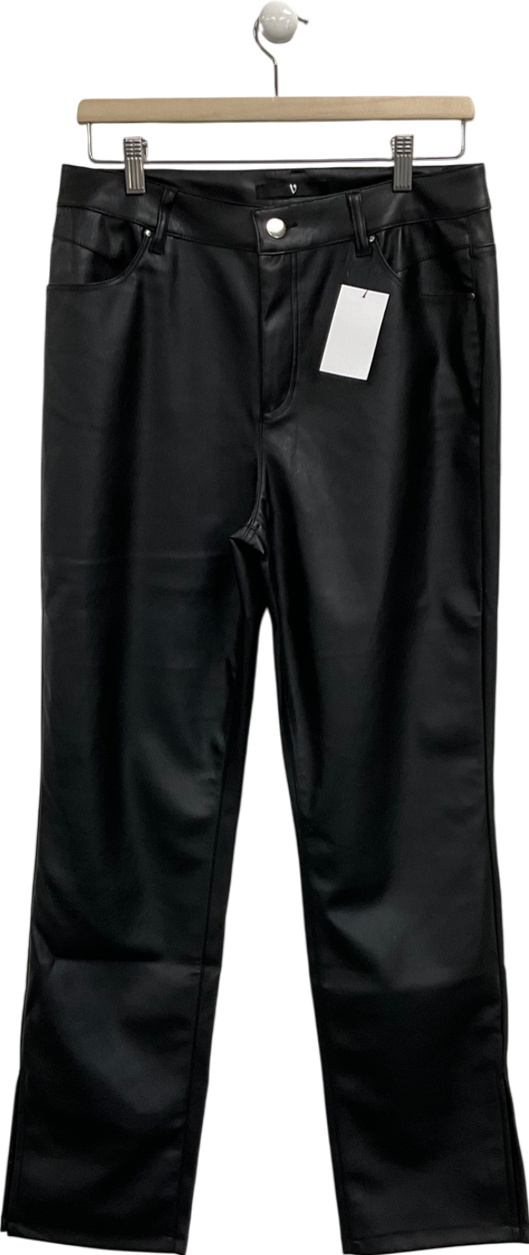 Very Black Faux Leather Split Hem Trousers UK 14