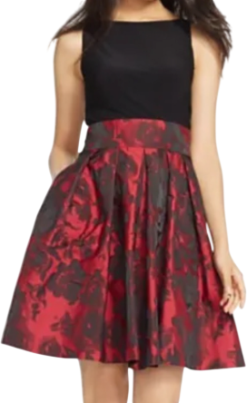 Ralph Lauren Black / Red Floral Satin Fit And Flare Dress Us8 UK 12